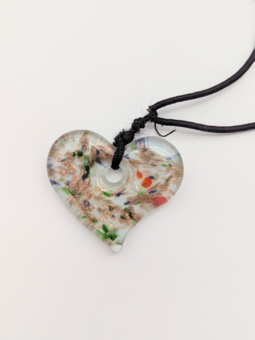 Vintage Murano Multicolor Art Glass Heart Pendant Necklace